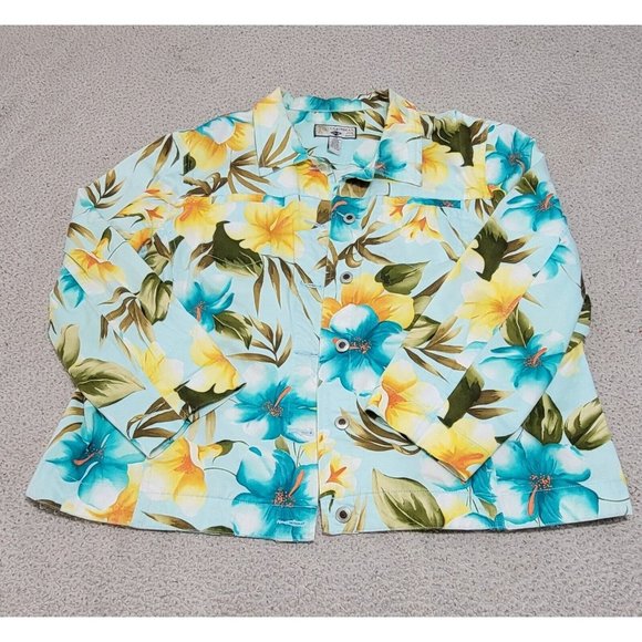 Carribean Joe Womens Multicolor Floral‎ Long Sleeve Button Up Jacket Size 2X - Picture 2 of 8